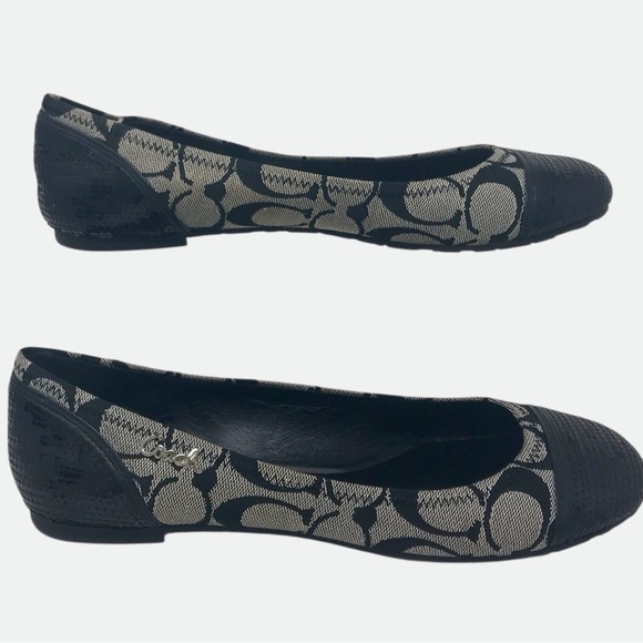 Coach Chelsea Ballet Flats Sequins Black & Grey Canvas Flats with Box 7M - Picture 11 of 11